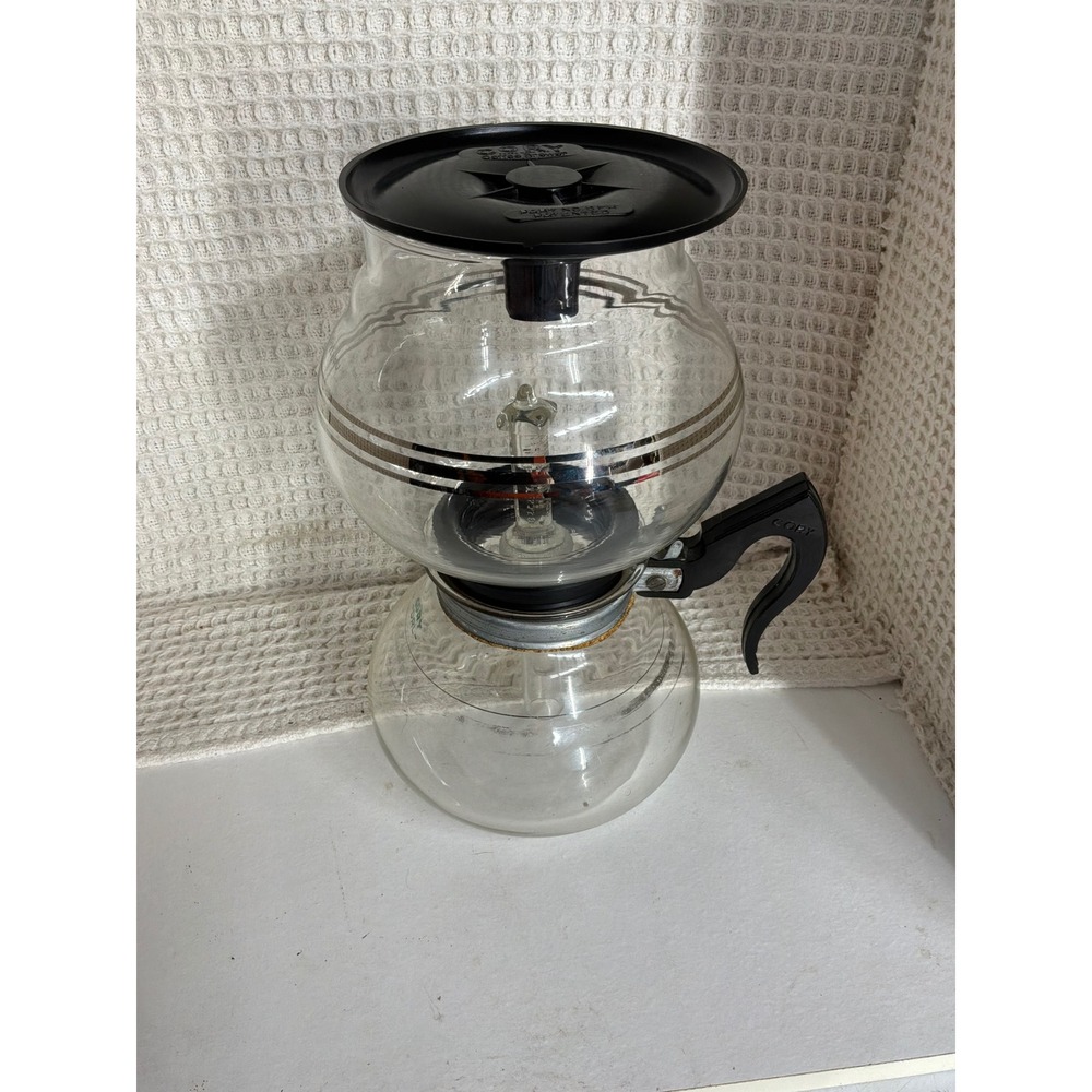 Vintage Cory Glass Vacuum Siphon Coffee Maker Set Clear Black Silver Striped
